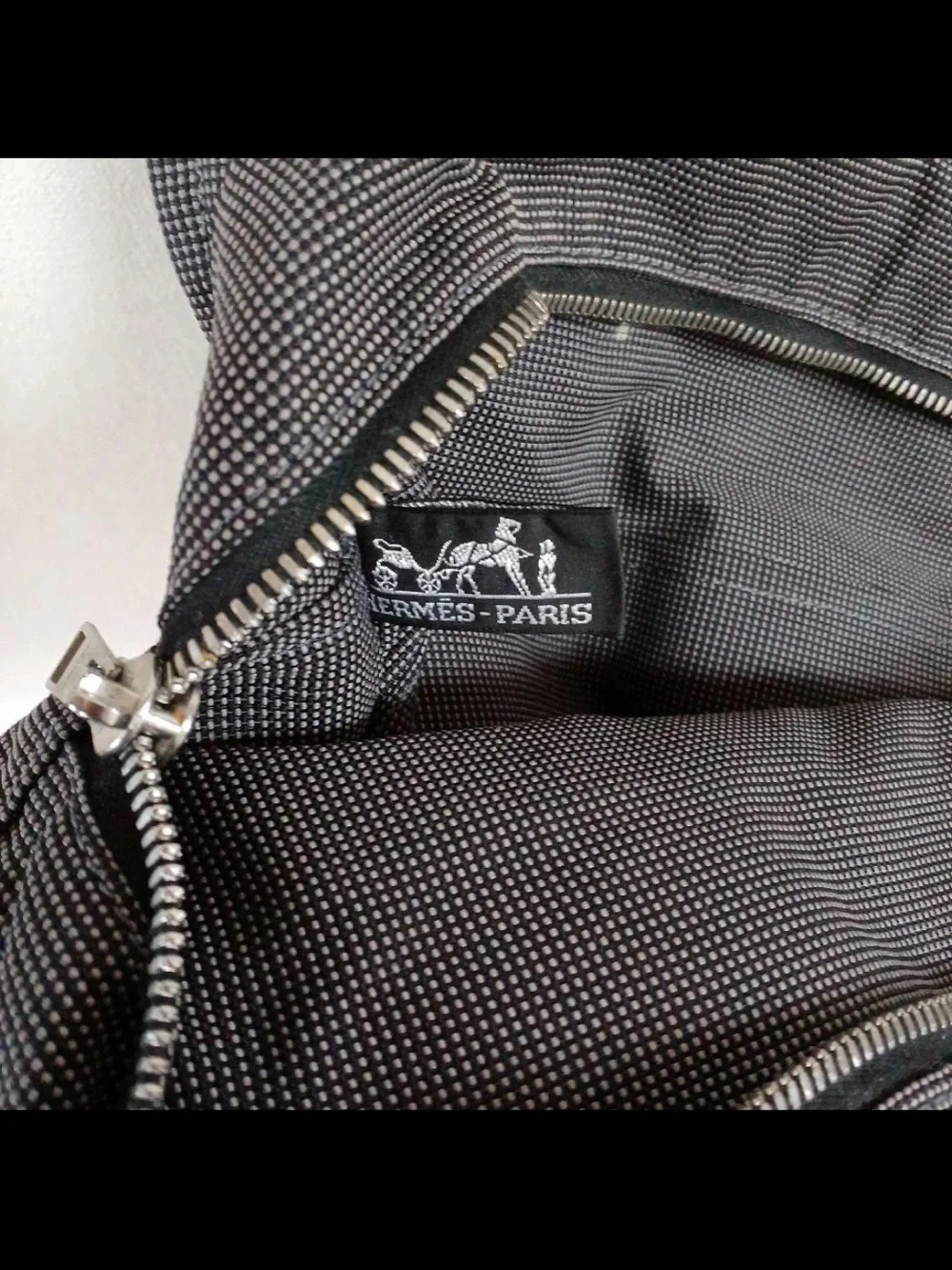 Hermes Black Canvas Messenger Tote with Signature Webbing